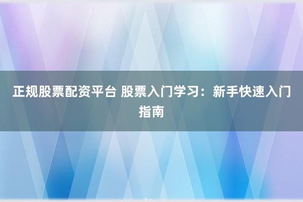 正规股票配资平台 股票入门学习：新手快速入门指南