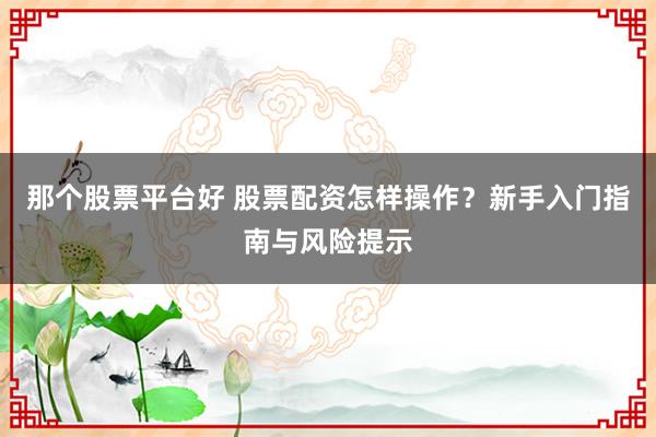 那个股票平台好 股票配资怎样操作？新手入门指南与风险提示