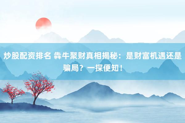 炒股配资排名 犇牛聚财真相揭秘：是财富机遇还是骗局？一探便知！