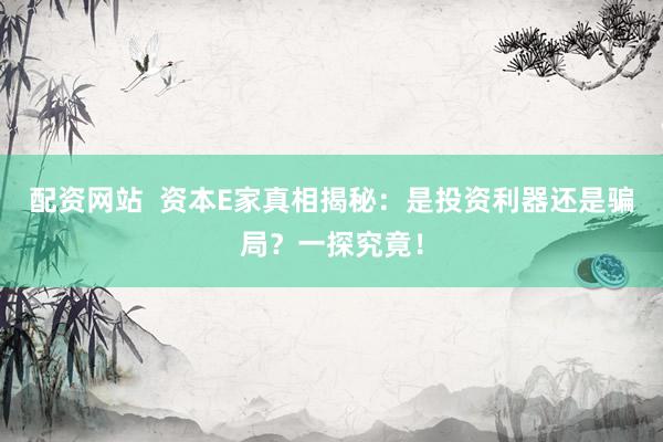 配资网站  资本E家真相揭秘：是投资利器还是骗局？一探究竟！
