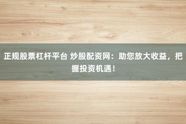 正规股票杠杆平台 炒股配资网：助您放大收益，把握投资机遇！