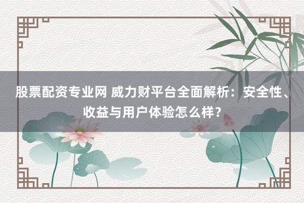 股票配资专业网 威力财平台全面解析：安全性、收益与用户体验怎么样？