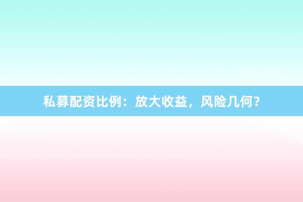 私募配资比例：放大收益，风险几何？