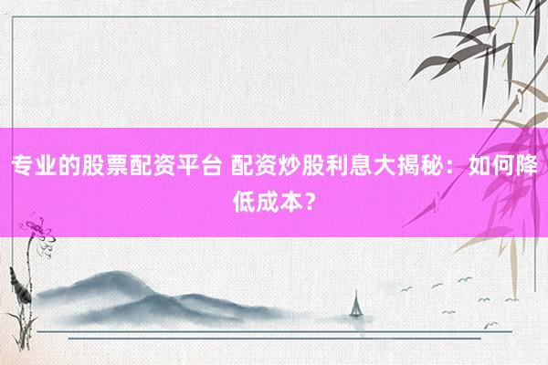 专业的股票配资平台 配资炒股利息大揭秘:如何降低成本?