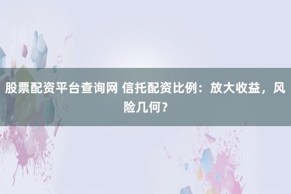股票配资平台查询网 信托配资比例：放大收益，风险几何？
