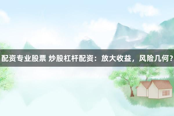 配资专业股票 炒股杠杆配资：放大收益，风险几何？