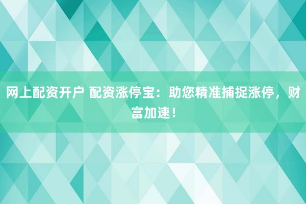 网上配资开户 配资涨停宝：助您精准捕捉涨停，财富加速！