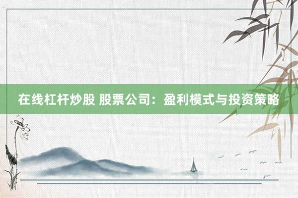 在线杠杆炒股 股票公司：盈利模式与投资策略