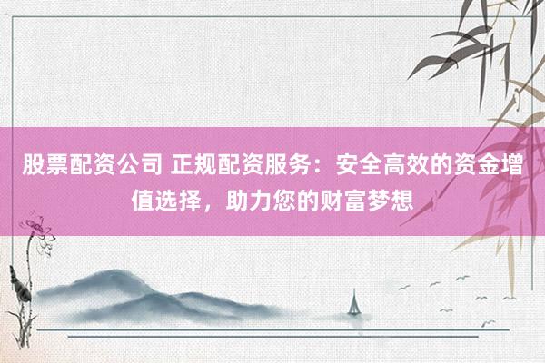 股票配资公司 正规配资服务：安全高效的资金增值选择，助力您的财富梦想