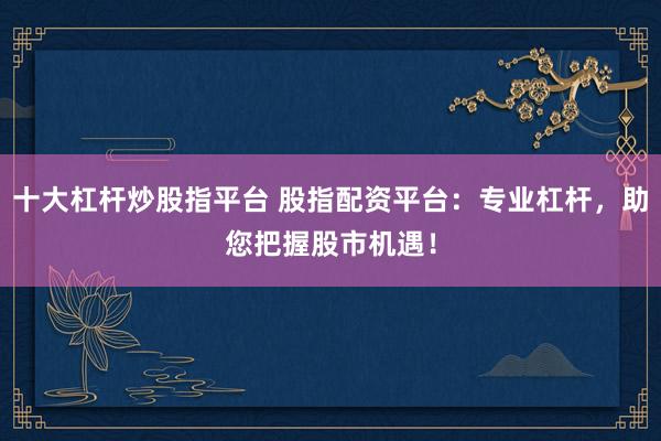 十大杠杆炒股指平台 股指配资平台：专业杠杆，助您把握股市机遇！