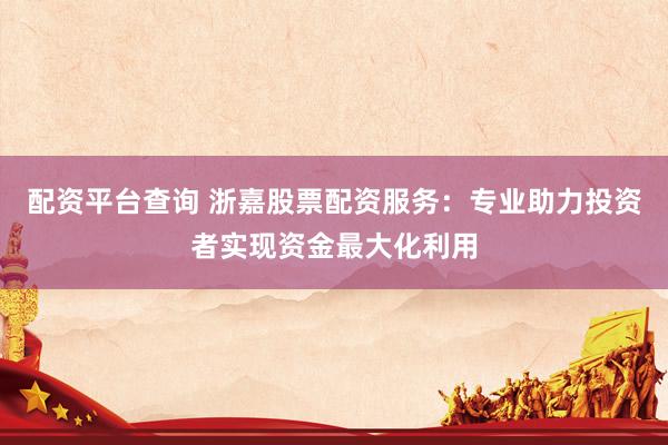 配资平台查询 浙嘉股票配资服务：专业助力投资者实现资金最大化利用