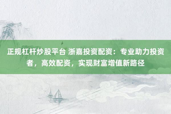 正规杠杆炒股平台 浙嘉投资配资：专业助力投资者，高效配资，实现财富增值新路径